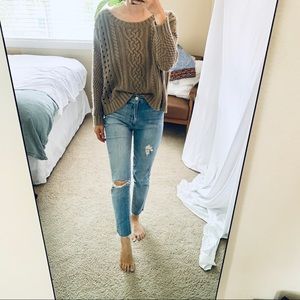 Trouve Loose Cropped Cable Knit Sweater